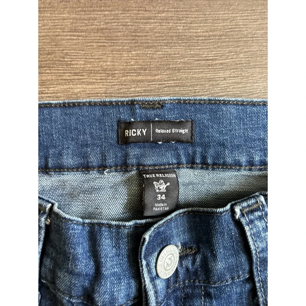 True Religion Jeans Mens Ricky Relaxed Straight Size 34x32 Dark Wash